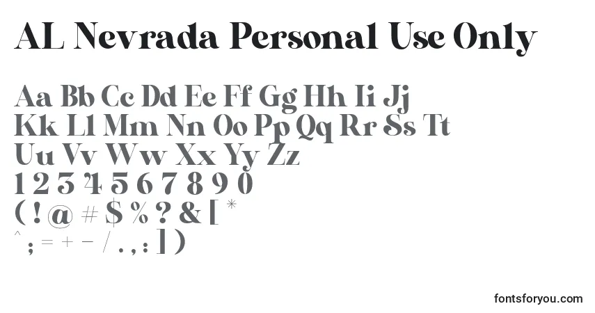 A fonte AL Nevrada Personal Use Only (118955) – alfabeto, números, caracteres especiais