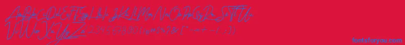 alabama-Schriftart – Blaue Schriften auf rotem Hintergrund