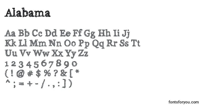 A fonte Alabama (118959) – alfabeto, números, caracteres especiais