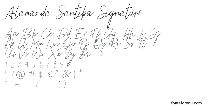 A fonte Alamanda Santika Signature – alfabeto, números, caracteres especiais