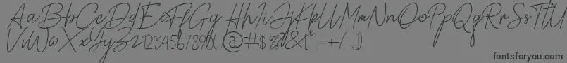 Alamanda Santika Signature-Schriftart – Schwarze Schriften auf grauem Hintergrund