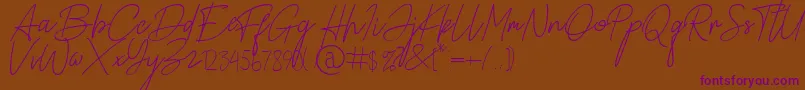 Alamanda Santika Signature-Schriftart – Violette Schriften auf braunem Hintergrund