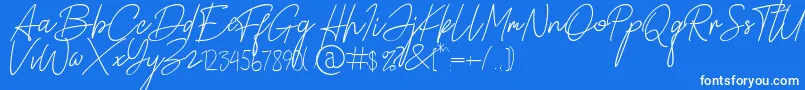 Alamanda Santika Signature-Schriftart – Weiße Schriften auf blauem Hintergrund