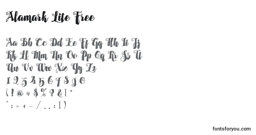 Czcionka Alamark Lite Free – alfabet, cyfry, specjalne znaki