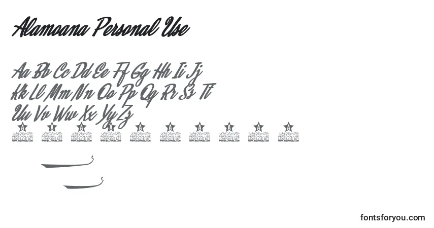 Шрифт Alamoana Personal Use – алфавит, цифры, специальные символы