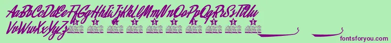 Alamoana Personal Use-Schriftart – Violette Schriften auf grünem Hintergrund