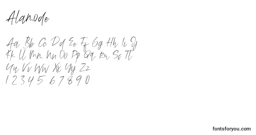 Czcionka Alamode – alfabet, cyfry, specjalne znaki