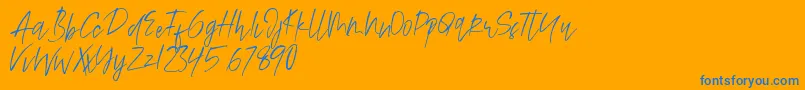 Alamode-Schriftart – Blaue Schriften auf orangefarbenem Hintergrund