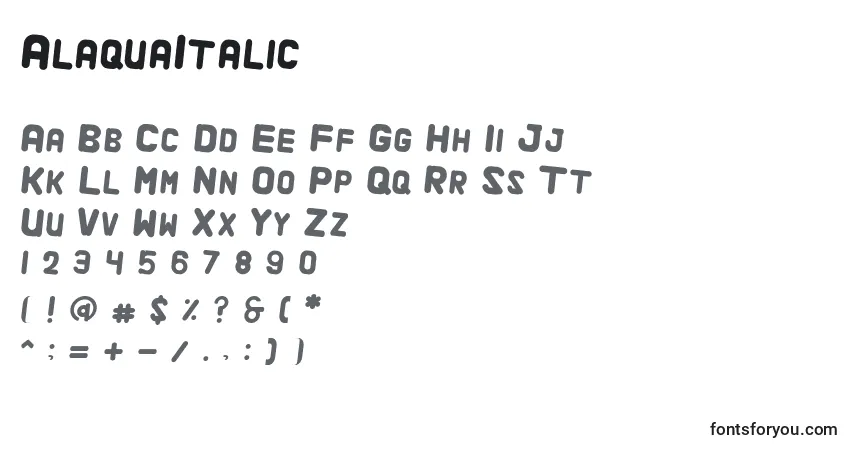 AlaquaItalicフォント–アルファベット、数字、特殊文字