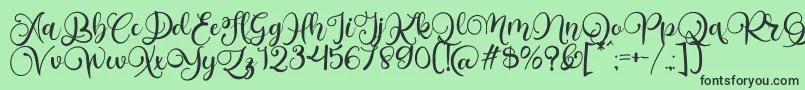 Alarante Script Personal Use-fontti – mustat fontit vihreällä taustalla