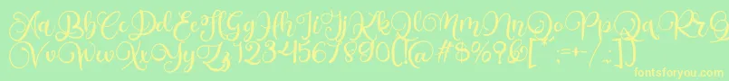 Шрифт Alarante Script Personal Use – жёлтые шрифты на зелёном фоне