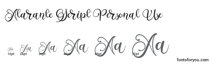 Alarante Script Personal Use Font Sizes