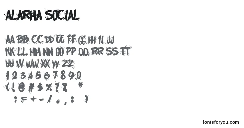 Czcionka Alarma Social – alfabet, cyfry, specjalne znaki