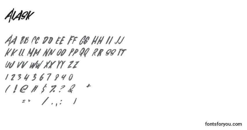 Schriftart Alask – Alphabet, Zahlen, spezielle Symbole