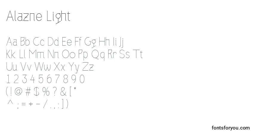 Czcionka Alazne Light – alfabet, cyfry, specjalne znaki