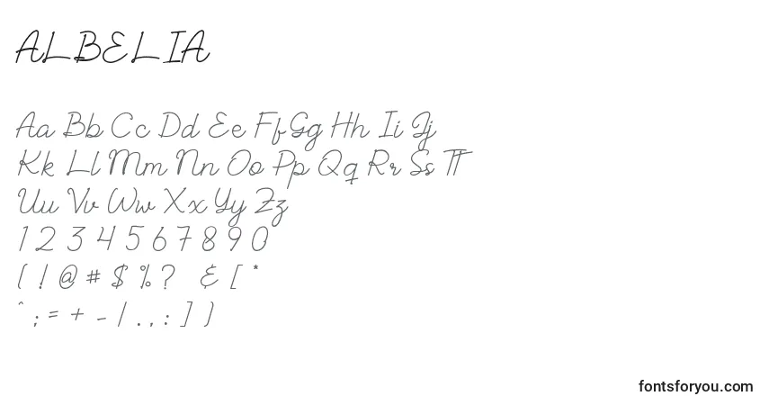 A fonte ALBELIA (118984) – alfabeto, números, caracteres especiais