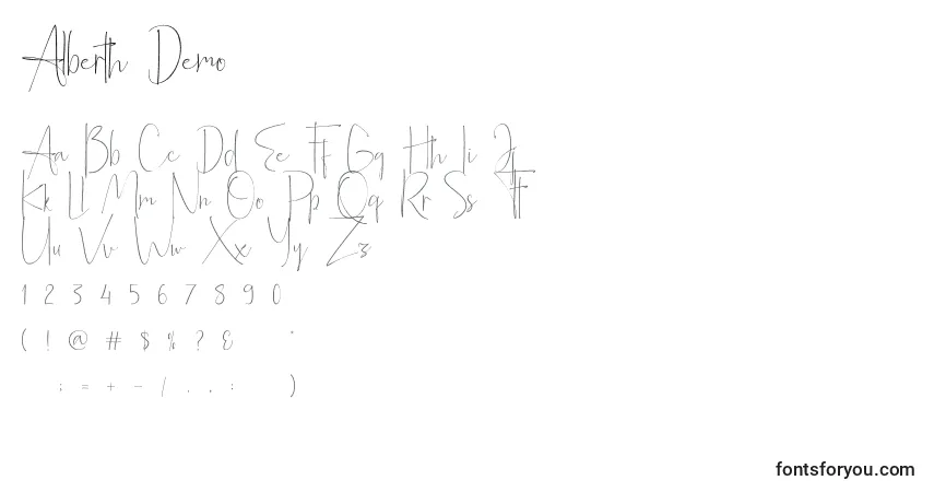 A fonte Alberth Demo – alfabeto, números, caracteres especiais