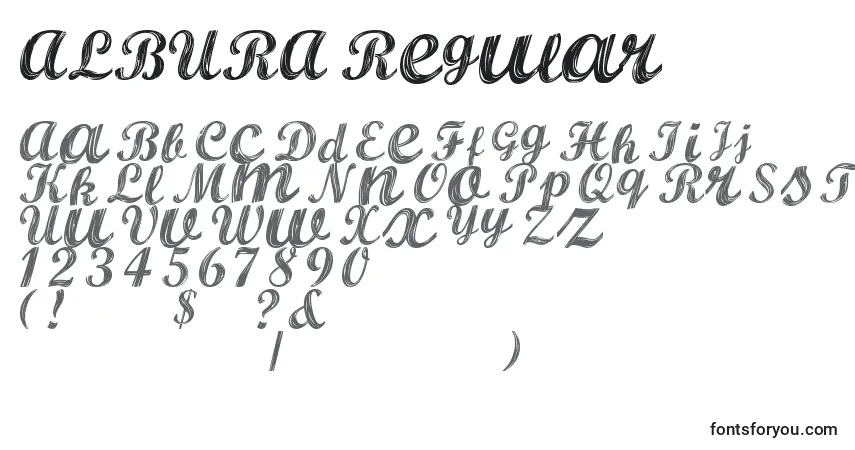 Czcionka ALBURA Regular – alfabet, cyfry, specjalne znaki