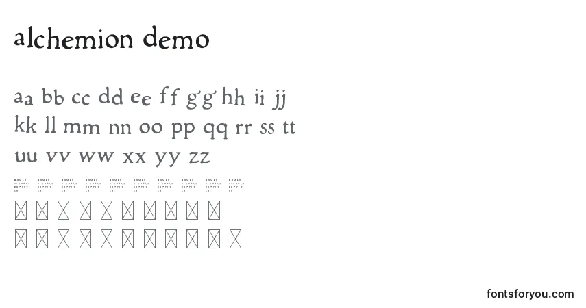 Schriftart Alchemion Demo – Alphabet, Zahlen, spezielle Symbole