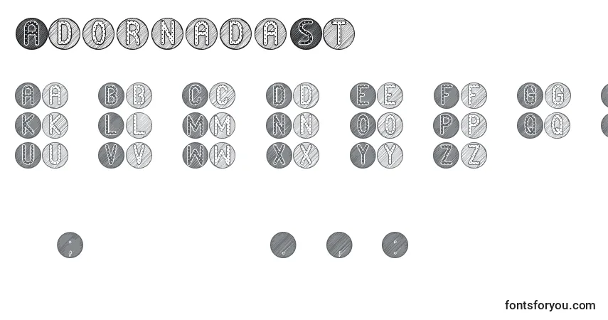 characters of adornadast font, letter of adornadast font, alphabet of  adornadast font