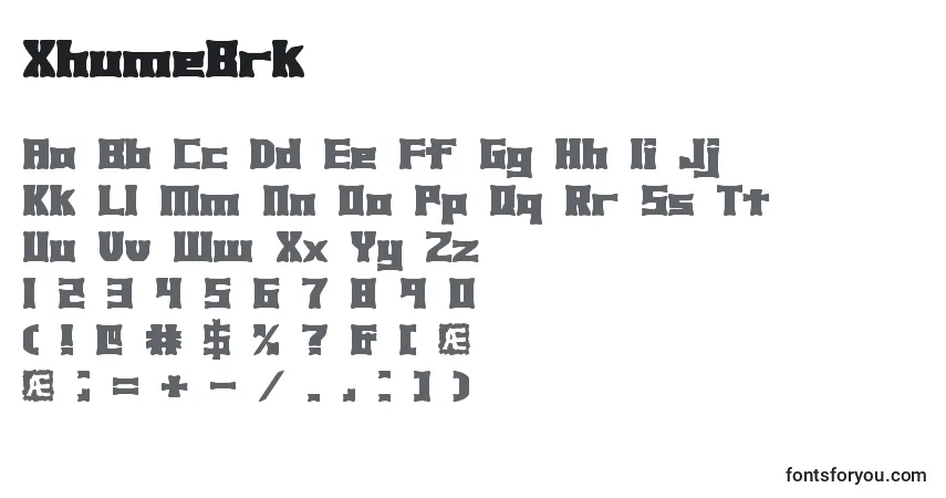 characters of xhumebrk font, letter of xhumebrk font, alphabet of  xhumebrk font