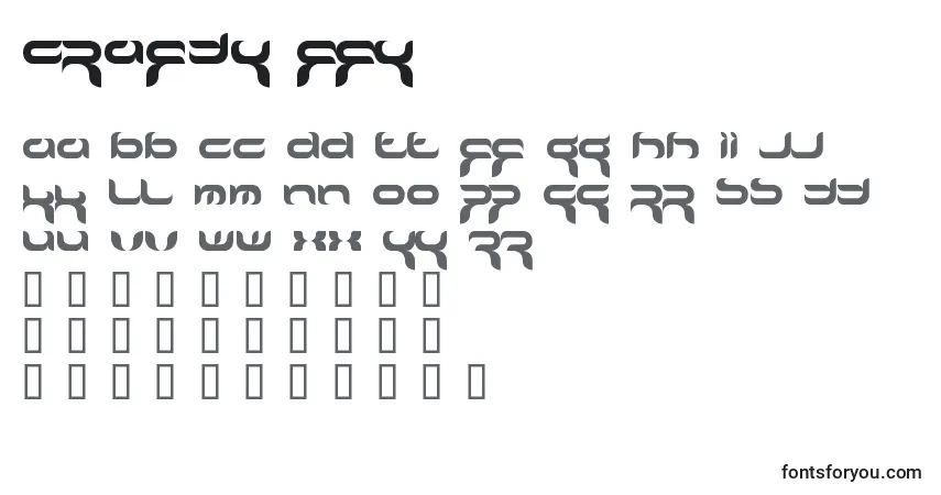 A fonte Crafty ffy – alfabeto, números, caracteres especiais