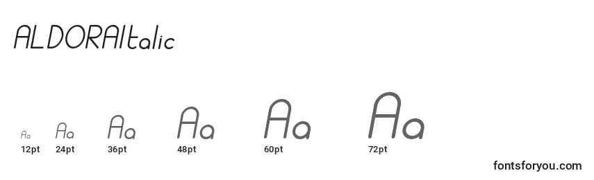 Размеры шрифта ALDORAItalic