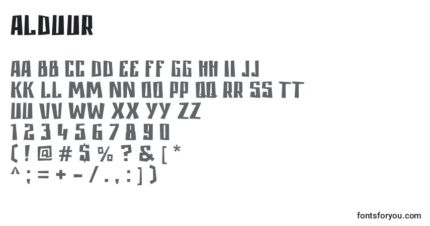 Alduur-fontti – aakkoset, numerot, erikoismerkit