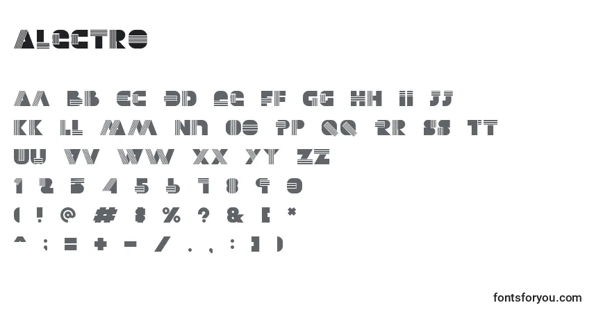Czcionka Alectro – alfabet, cyfry, specjalne znaki