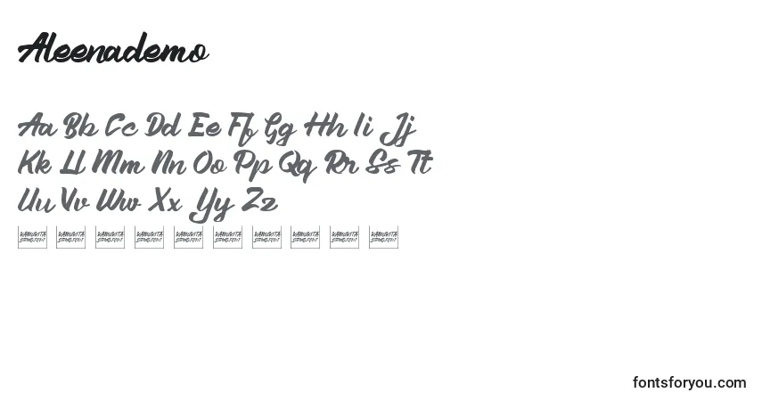 A fonte Aleenademo – alfabeto, números, caracteres especiais