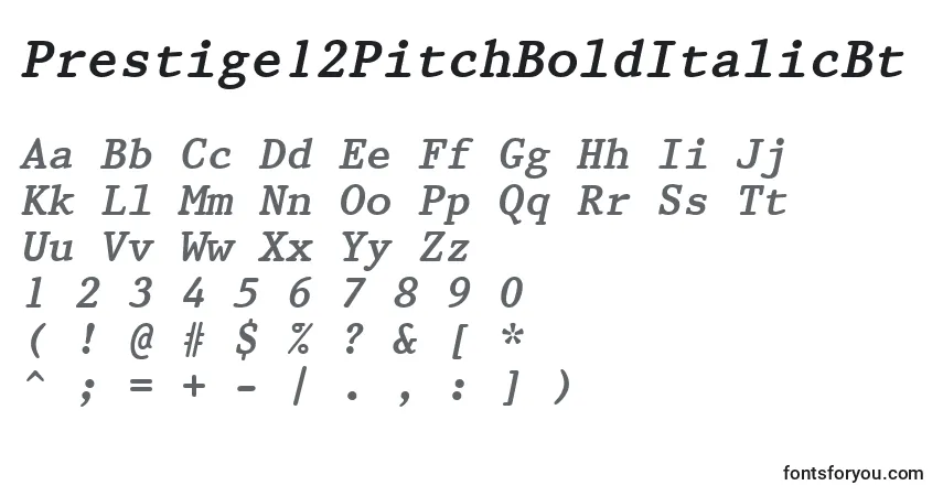 Czcionka Prestige12PitchBoldItalicBt – alfabet, cyfry, specjalne znaki