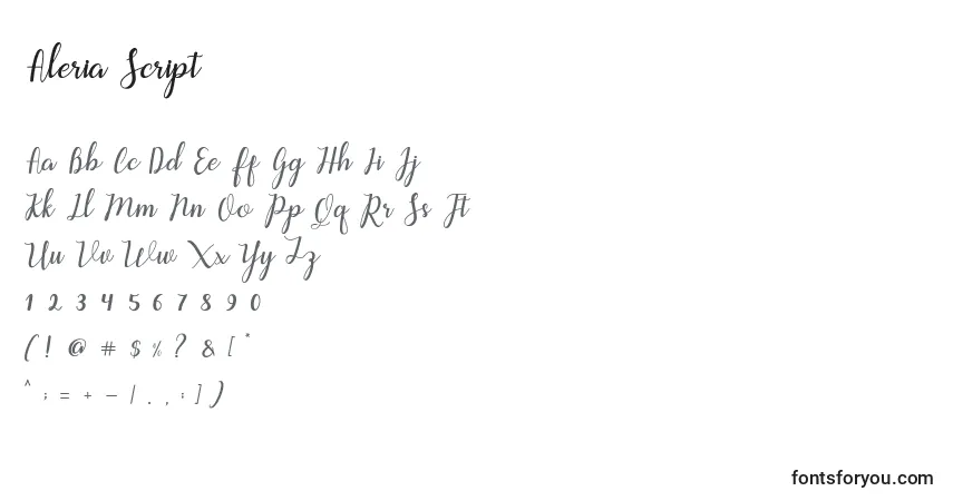 Fuente Aleria Script - alfabeto, números, caracteres especiales
