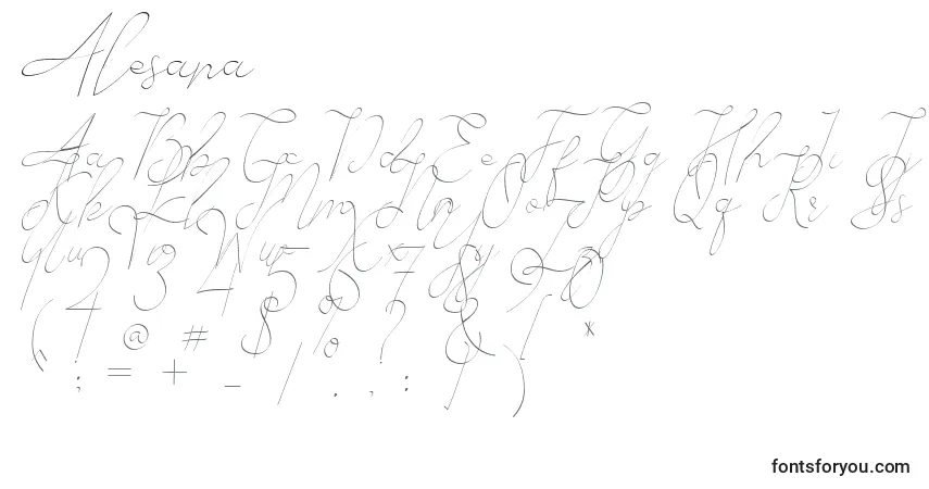 Czcionka Alesana – alfabet, cyfry, specjalne znaki