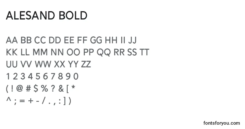 Czcionka Alesand Bold – alfabet, cyfry, specjalne znaki