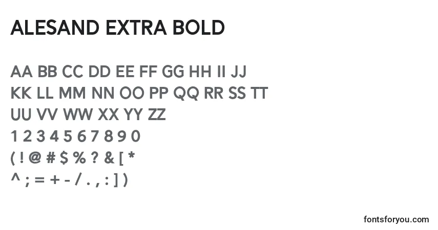 Czcionka Alesand Extra Bold – alfabet, cyfry, specjalne znaki