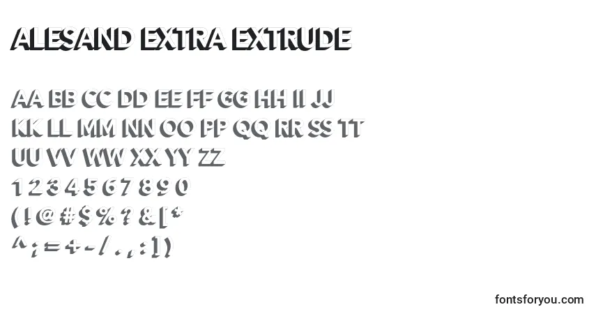 Czcionka Alesand Extra Extrude – alfabet, cyfry, specjalne znaki