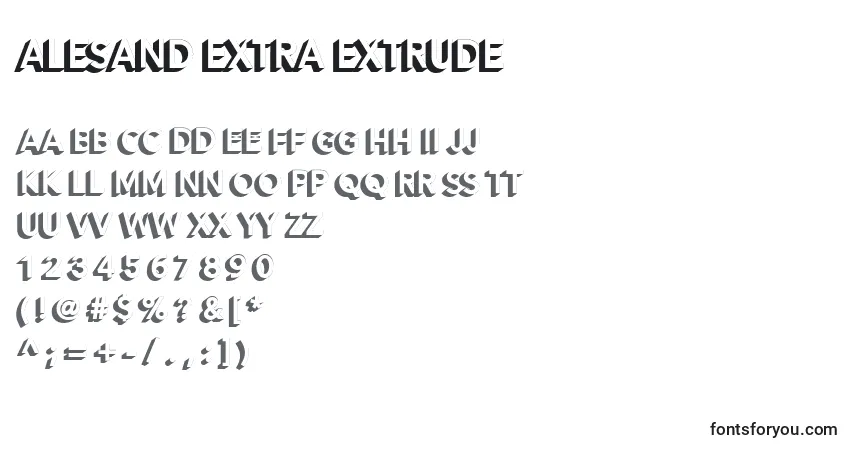 Schriftart Alesand Extra Extrude (119018) – Alphabet, Zahlen, spezielle Symbole
