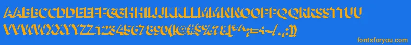 フォントAlesand Extra Extrude – オレンジ色の文字が青い背景にあります。