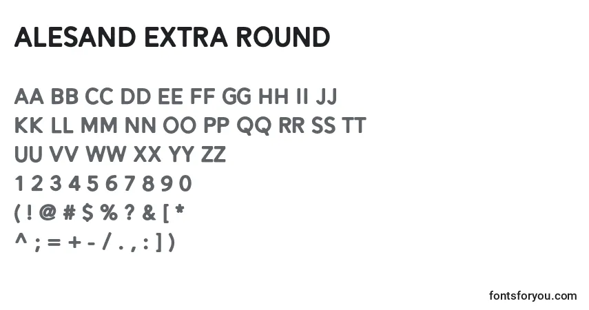 Czcionka Alesand Extra Round – alfabet, cyfry, specjalne znaki