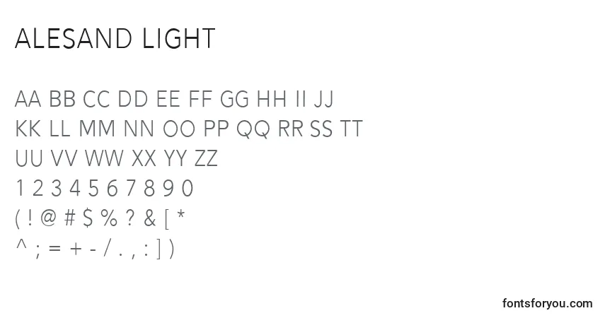 Schriftart Alesand Light (119024) – Alphabet, Zahlen, spezielle Symbole