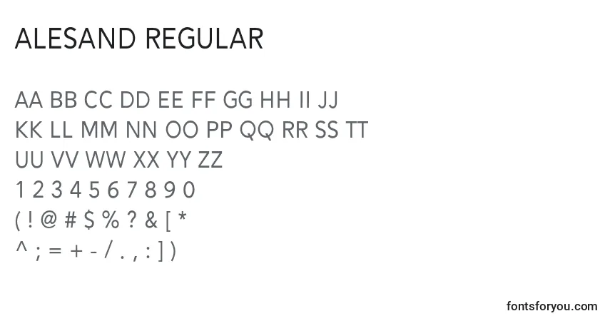 Czcionka Alesand Regular – alfabet, cyfry, specjalne znaki