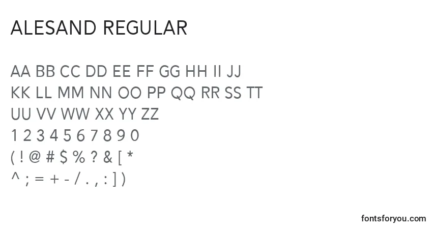 Schriftart Alesand Regular (119026) – Alphabet, Zahlen, spezielle Symbole