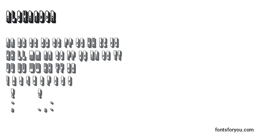 Шрифт Alexander – алфавит, цифры, специальные символы