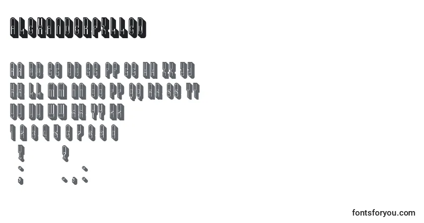 Czcionka AlexanderFilled – alfabet, cyfry, specjalne znaki