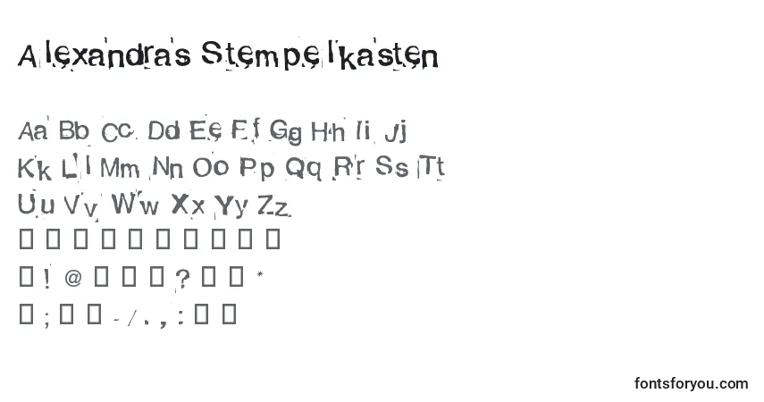 Czcionka Alexandras Stempelkasten – alfabet, cyfry, specjalne znaki