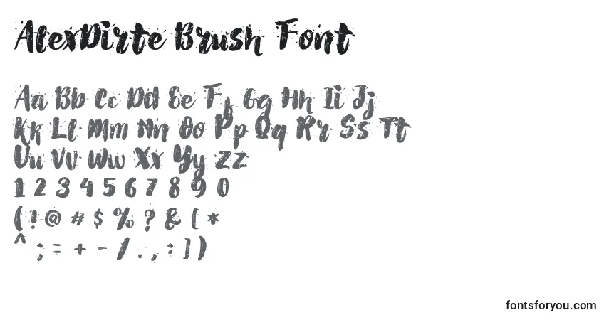 Czcionka AlexDirte Brush Font – alfabet, cyfry, specjalne znaki