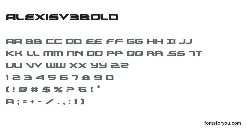 Шрифт Alexisv3bold (119045) – алфавит, цифры, специальные символы