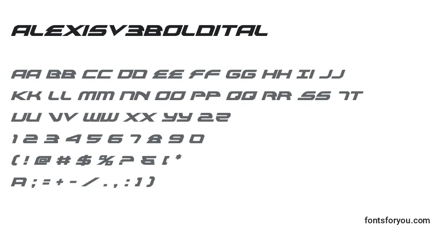Шрифт Alexisv3boldital (119047) – алфавит, цифры, специальные символы