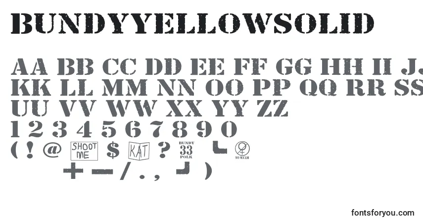 Schriftart BundyYellowSolid – Alphabet, Zahlen, spezielle Symbole