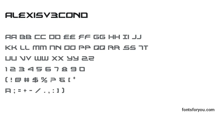 Schriftart Alexisv3cond (119054) – Alphabet, Zahlen, spezielle Symbole